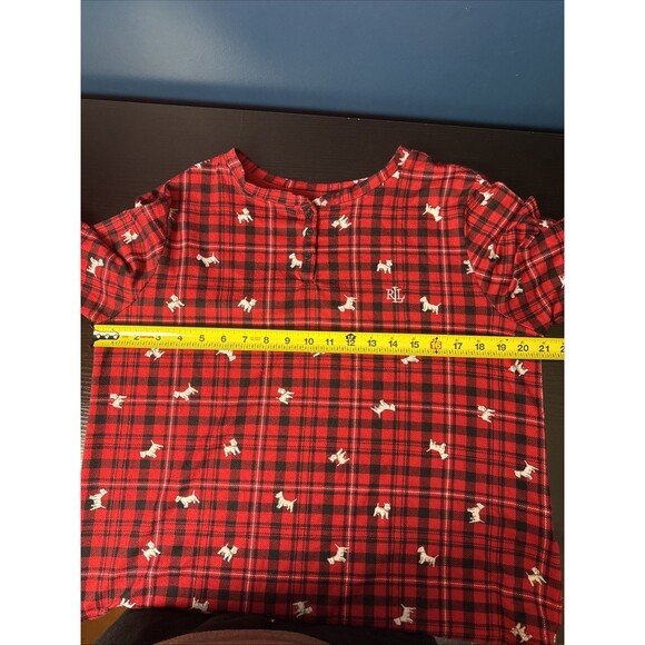 Lauren Ralph Lauren Womens Large Plaid Flannel Sleep Top Monogram Nightshirt‎ - Picture 8 of 9
